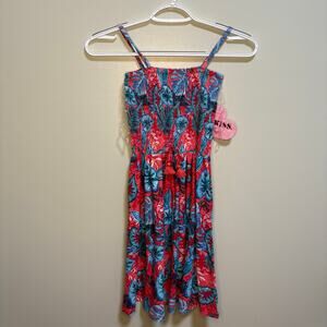 1st Kiss Girls Hawaiian Pink Blue Red Spaghetti Strap Smocked Dress SZ 10/12